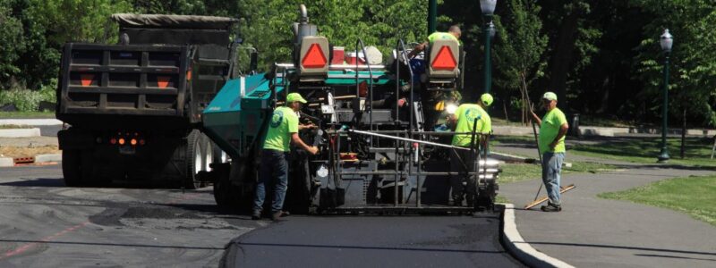 Workers constructing a road
